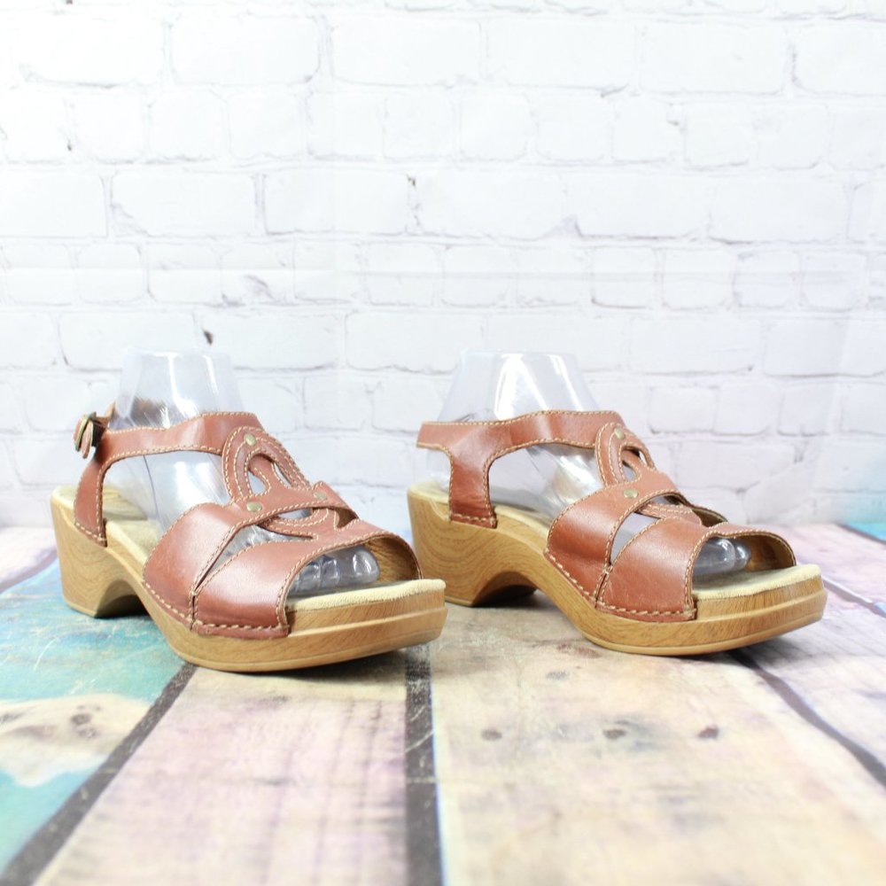 Dansko Brown Leather Studded Ankle Buckle Strap Sandals Size US 11 - Picture 3 of 9
